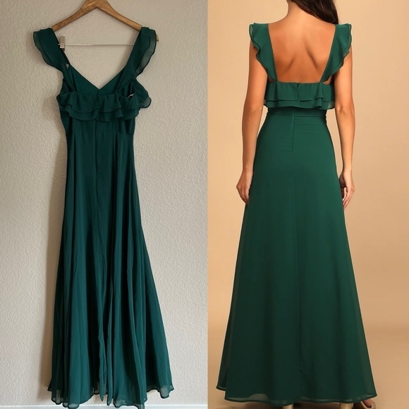 Adoring Glances Emerald Green Ruffled Maxi Dress - Picture 3 of 7